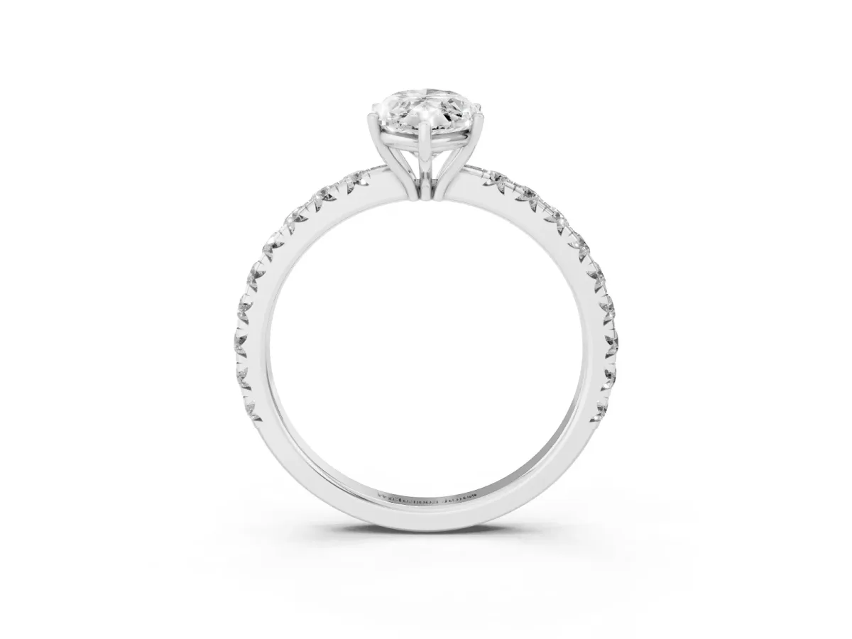 Marquise Cut Diamond Pavé Solitaire Engagement Ring with Four-Prong Setting Silver