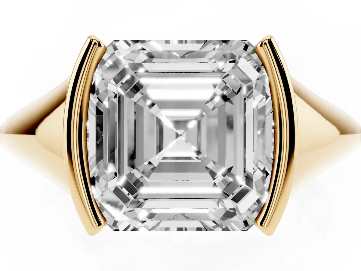 Asscher Cut Solitaire Tension Set Diamond Ring Yellow gold