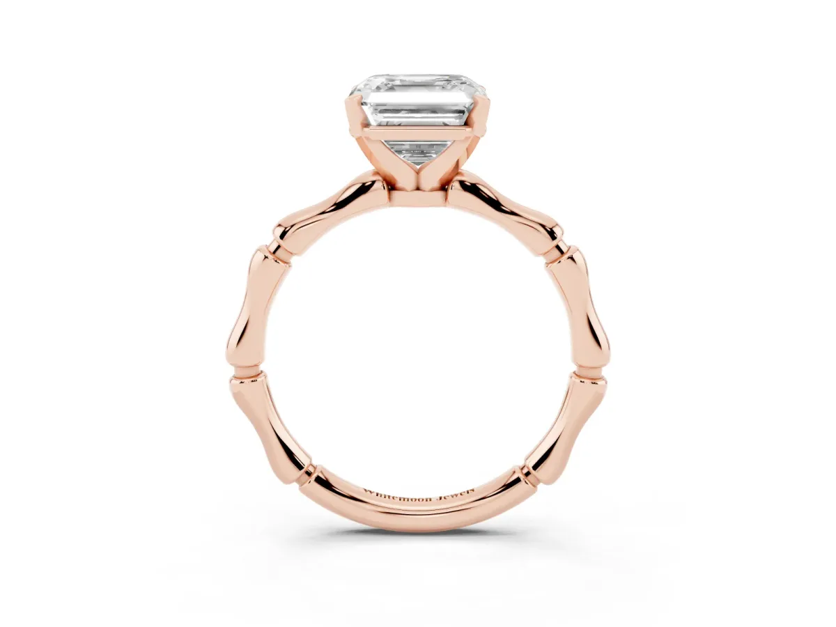 Asscher Cut Solitaire Diamond Ring with Bamboo Band and Four-Prong Setting Rose gold