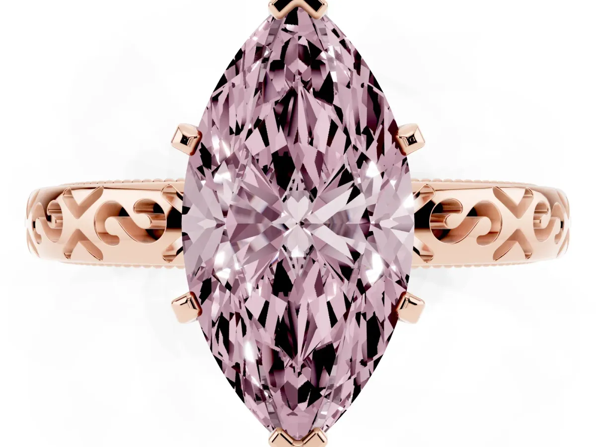 Fancy Pink Marquise Cut Solitaire Engagement Ring with Scrollwork Band and Four-Prong Setting Rose gold
