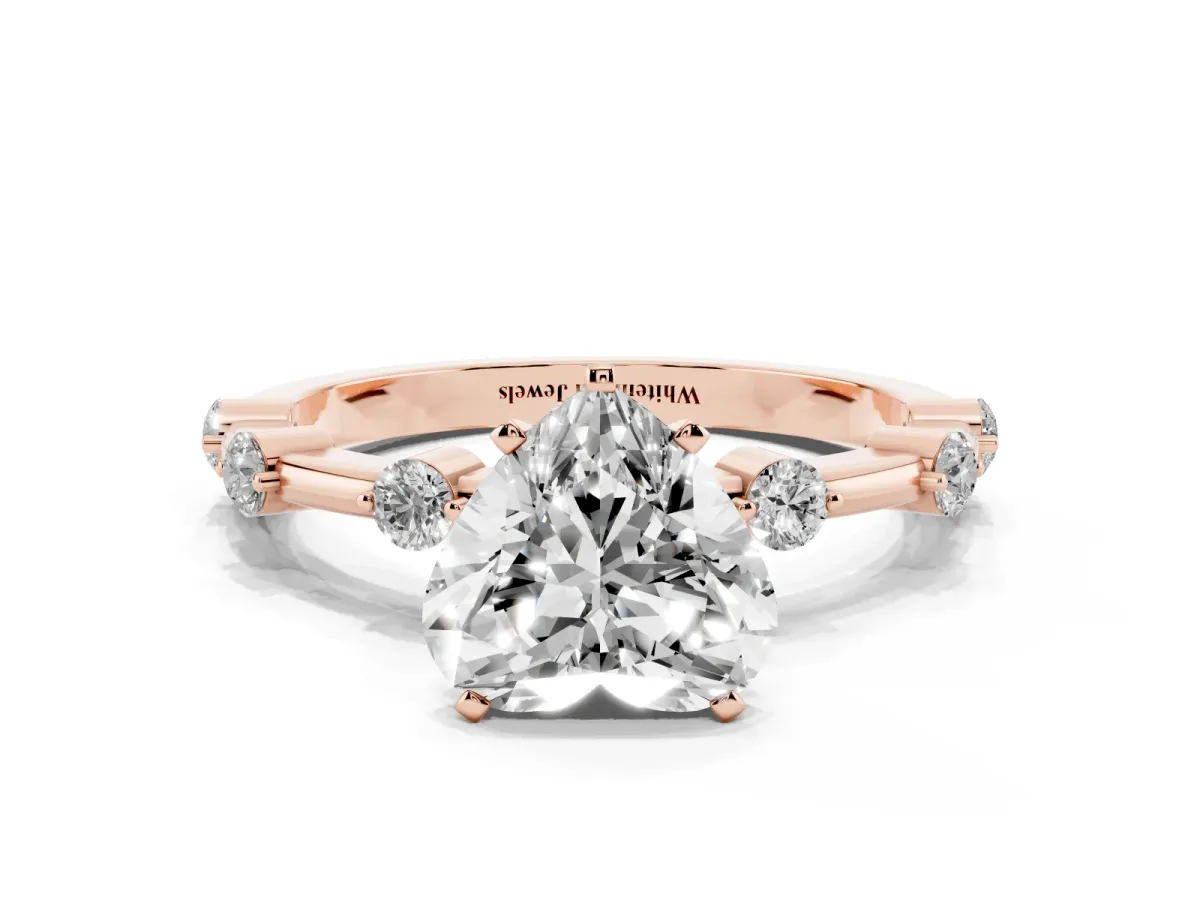 Heart Cut Solitaire Diamond Ring with Bezel Set Side Stones and Prong Setting Rose gold