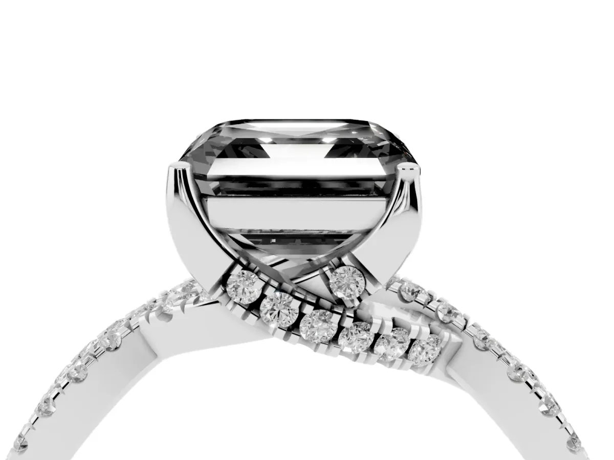 Fancy Black Asscher Cut Solitaire Twist Pave Diamond Engagement Ring with Prong Setting Silver