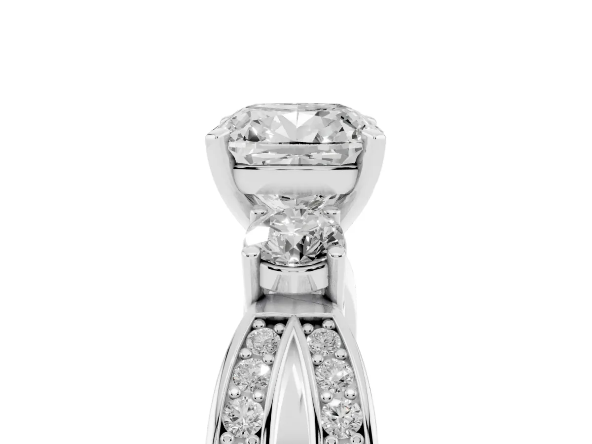 Three-Stone Cushion Cut Cut Diamond Twist Band with Prong Setting Platinum