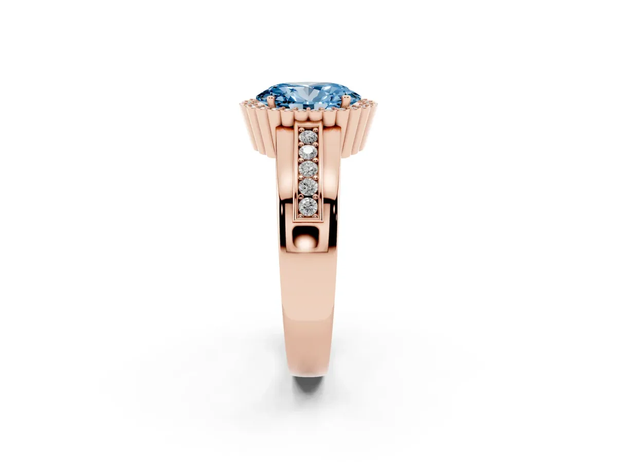 Fancy Blue Oval Cut Cut Halo Pave Band Four-Prong Ring Rose gold