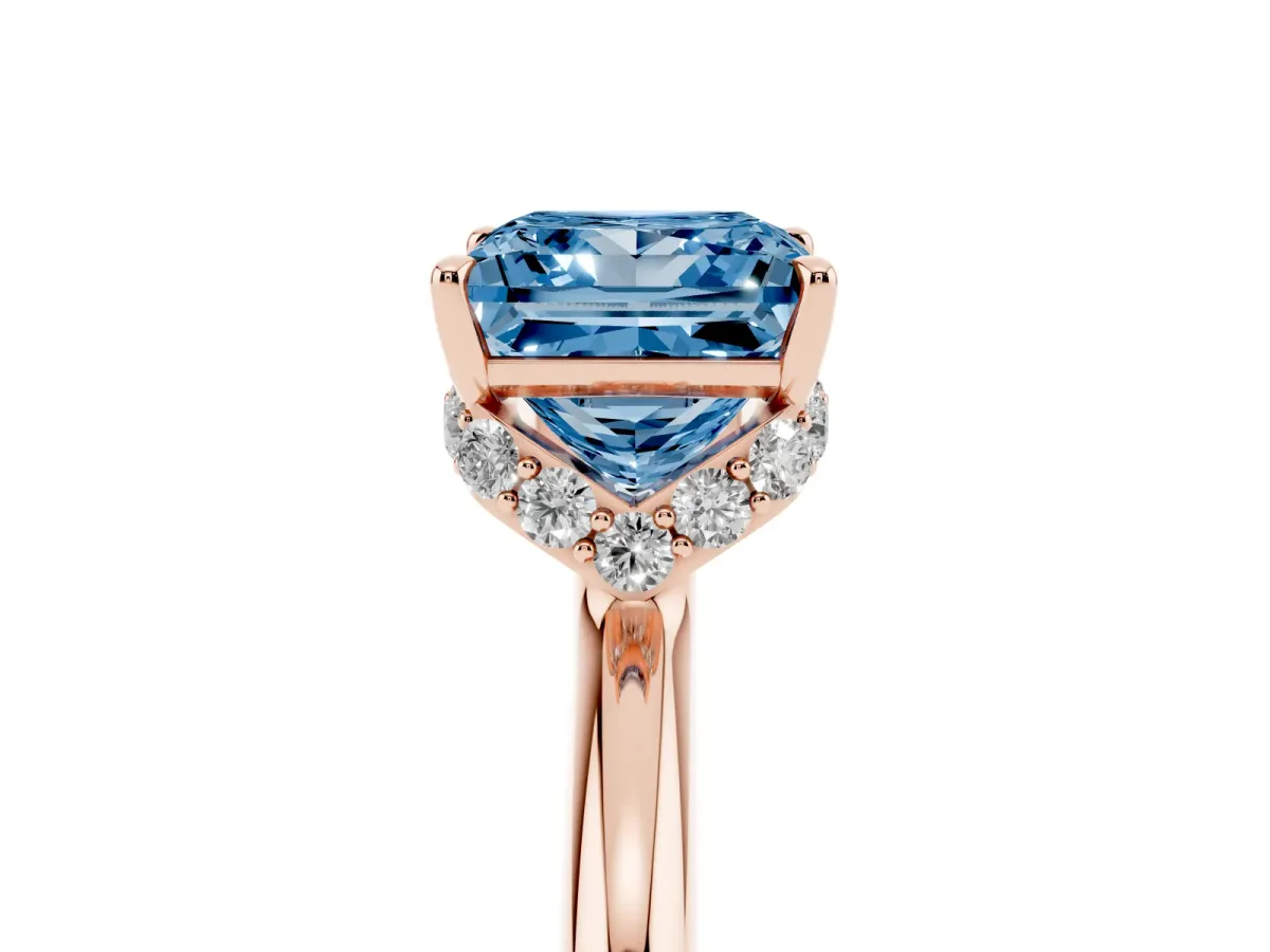 Fancy Blue Princess Cut Brilliant Solitaire Engagement Ring with Six-Prong Setting and Classic Band Rose gold
