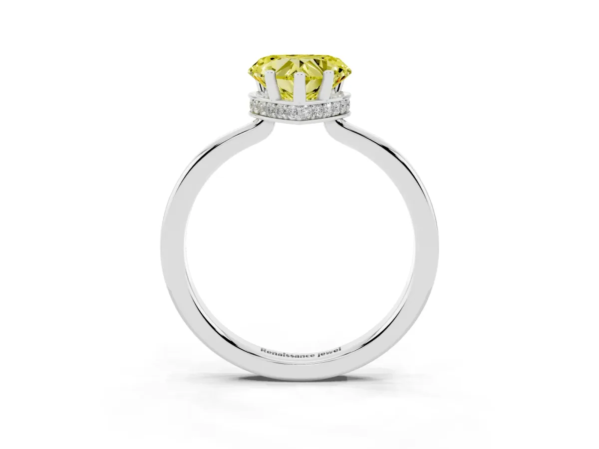 Fancy Yellow Heart Cut Cut Solitaire Engagement Ring with Four-Prong Setting on a Classic Band Silver
