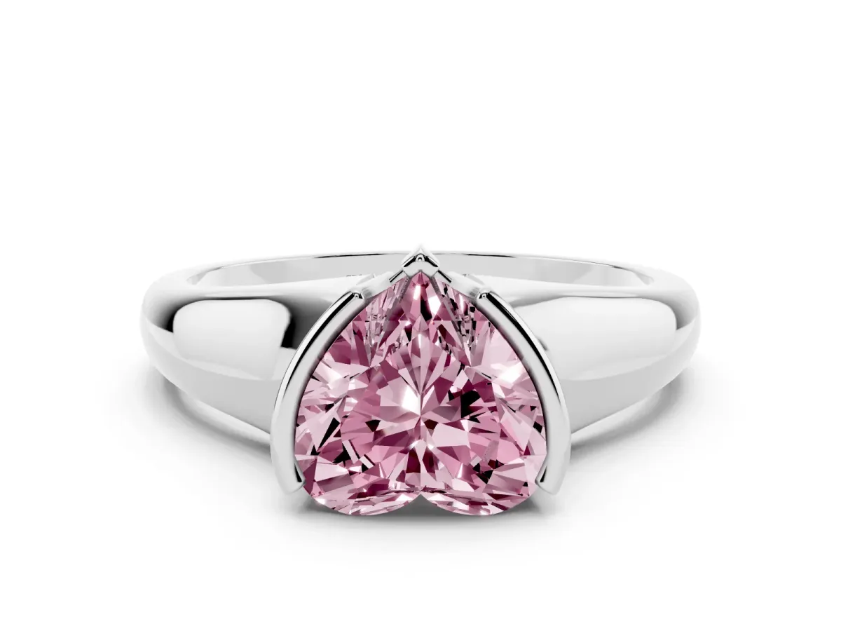 Fancy Pink Heart Cut Solitaire Tension Set Diamond Ring with Split Shank Band Platinum