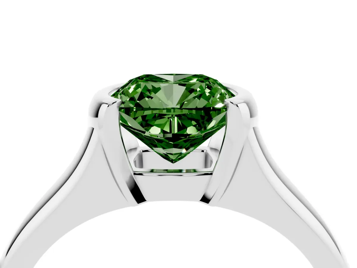 Fancy Green Cushion Cut Solitaire Tension Set Diamond Ring with Split Shank Band Platinum