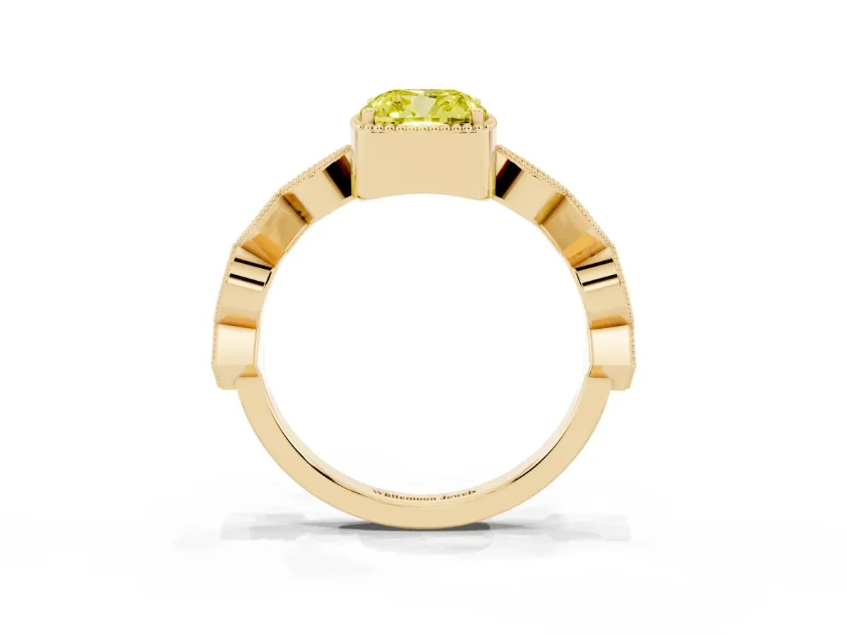 Fancy Yellow Cushion Cut Milgrain Marquise Diamond Twist Band Ring Yellow gold