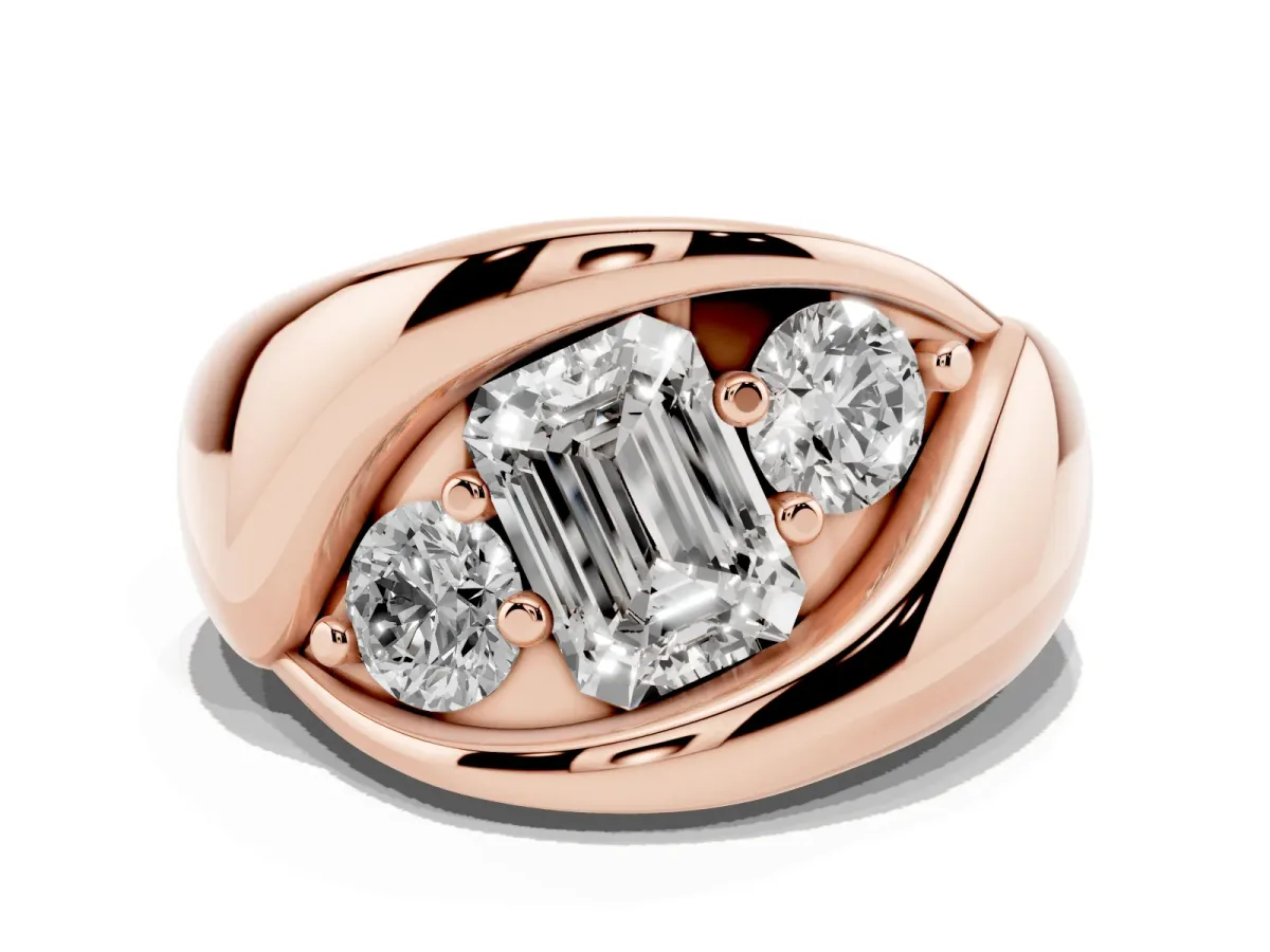 Channel Set Emerald Cut Diamond Crossover Band Rose gold