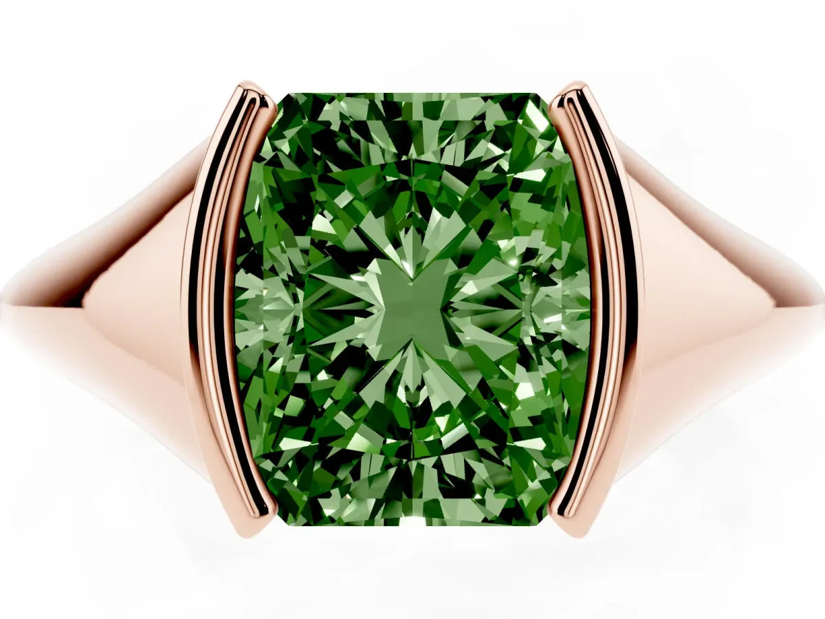 Fancy Green Radiant Cut Solitaire Tension Set Diamond Ring Rose gold