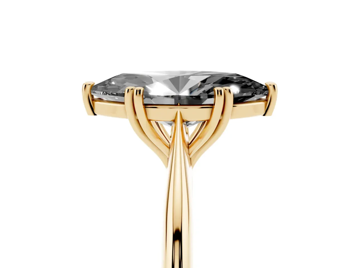 Fancy Black Marquise Cut Solitaire Diamond Ring with Six-Prong Setting and Classic Band Yellow gold