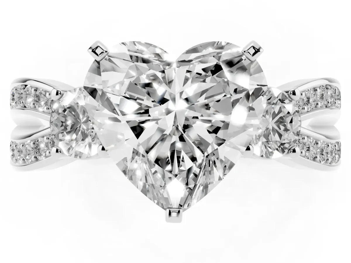 Three-Stone Heart Cut Cut Diamond Twist Band with Prong Setting Silver