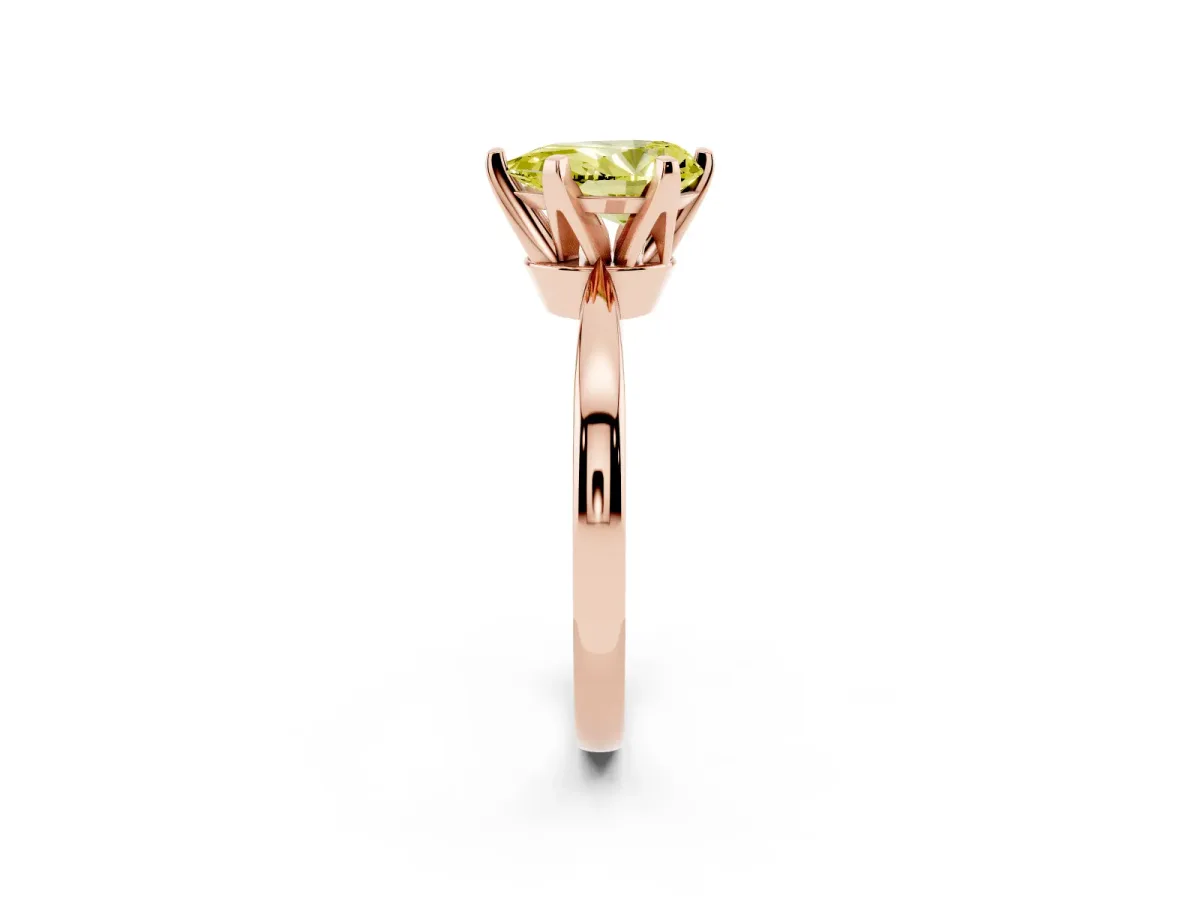 Fancy Yellow Pear Cut Solitaire Engagement Ring with Six-Prong Setting and Tapered Band Rose gold