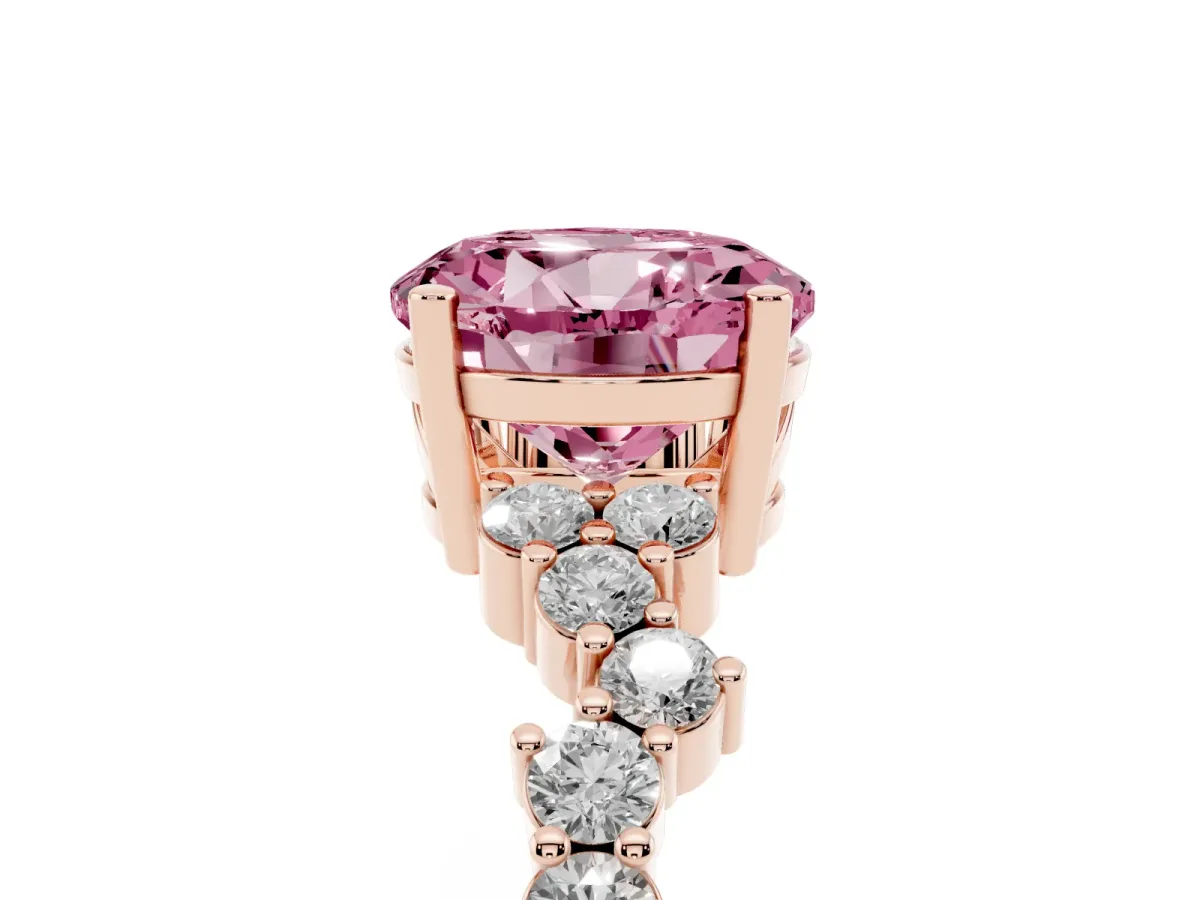 Fancy Pink Round Cut Diamond Scattered Round Accent Ring with Prong Setting Rose gold