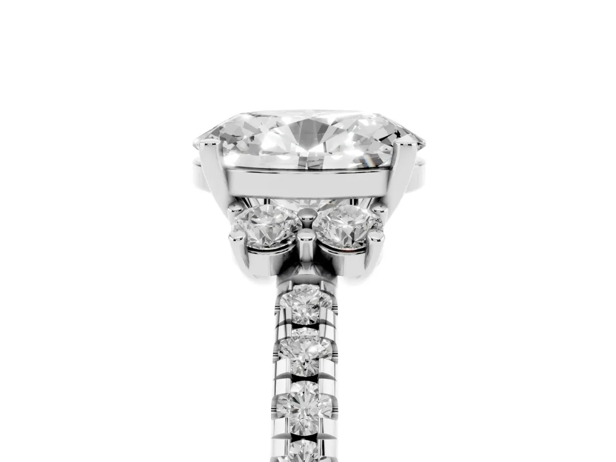 Oval Cut Diamond Three-Stone Pave Band with Four-Prong Setting Platinum