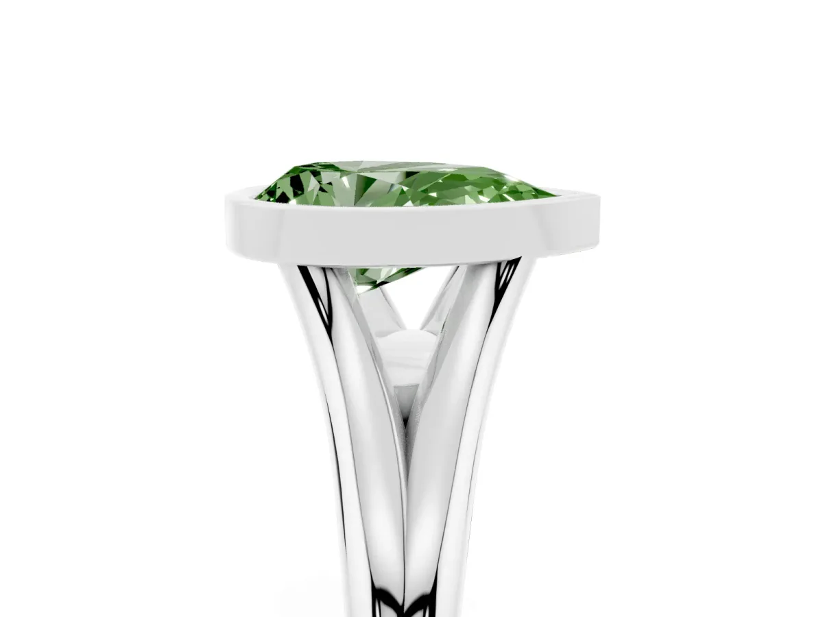 Fancy Green Bezel Set Pear Cut Cut Solitaire Ring with Tapered Band Silver