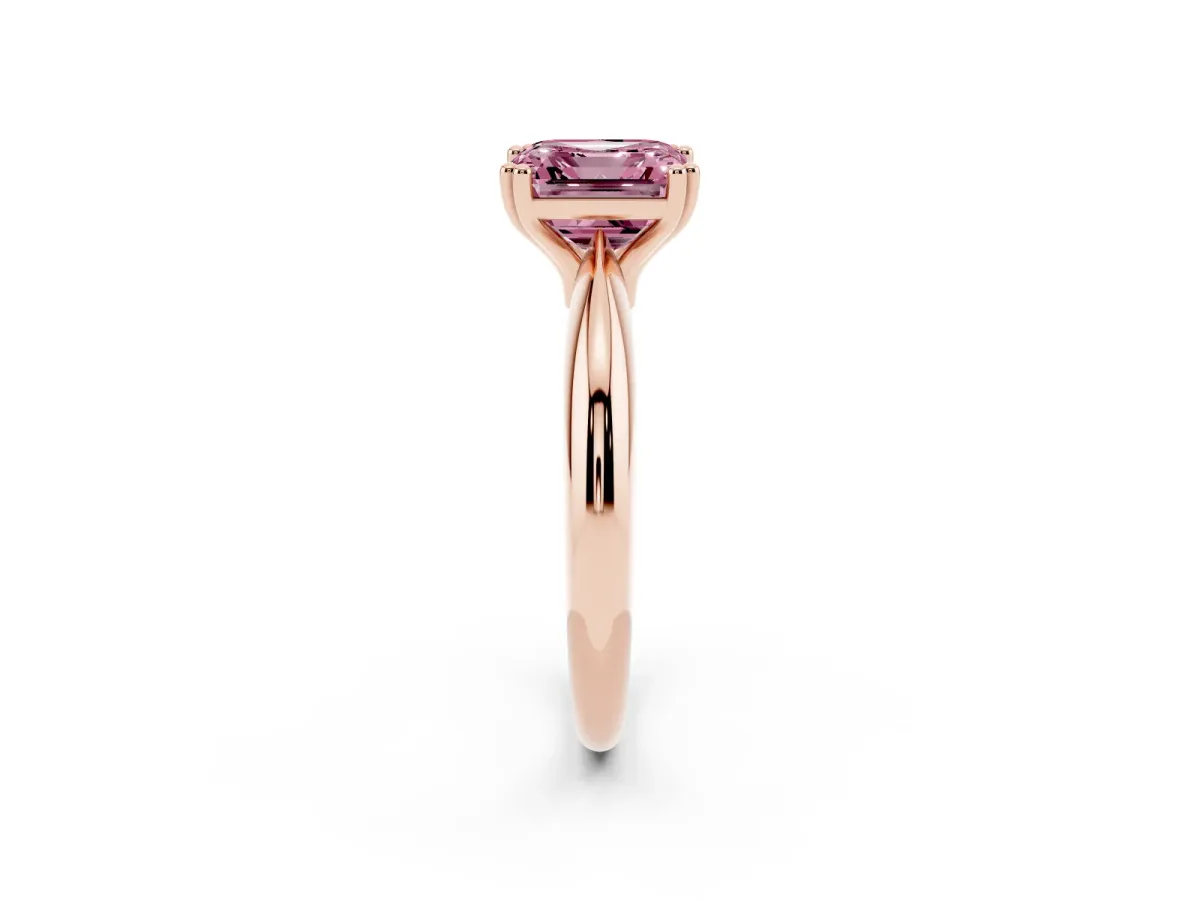 Fancy Pink Asscher Cut Cut Solitaire Engagement Ring with Tapered Band and Four-Prong Setting Rose gold