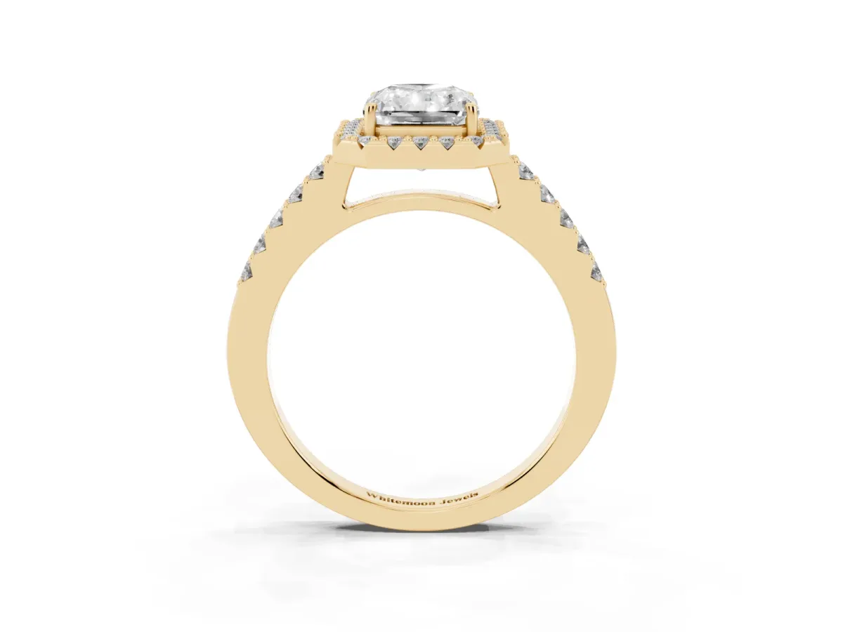 Radiant Cut Halo Diamond Pavé Solitaire Ring Yellow gold