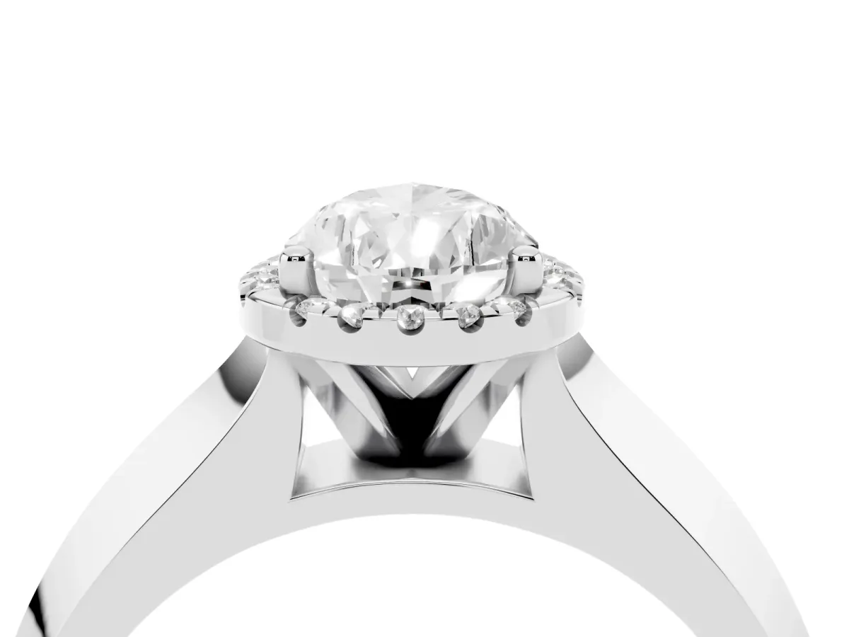 Pear Cut Halo Diamond Ring with Cathedral Band and Four-Prong Setting Silver