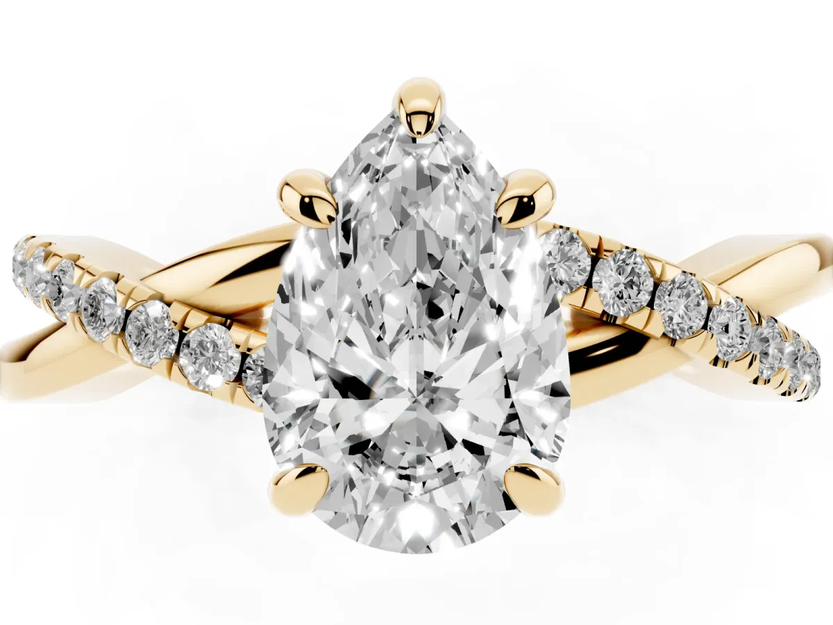 Pear Cut Cut Diamond Twist Band Solitaire with Prong Setting Yellow gold