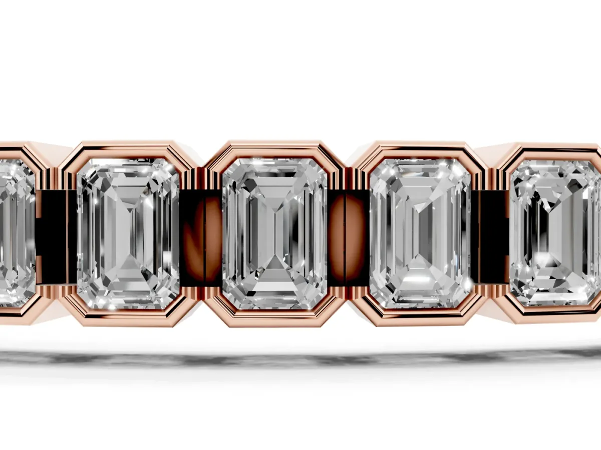 Emerald Cut Diamond Tennis Bracelet with Half Bezel Setting Rose gold