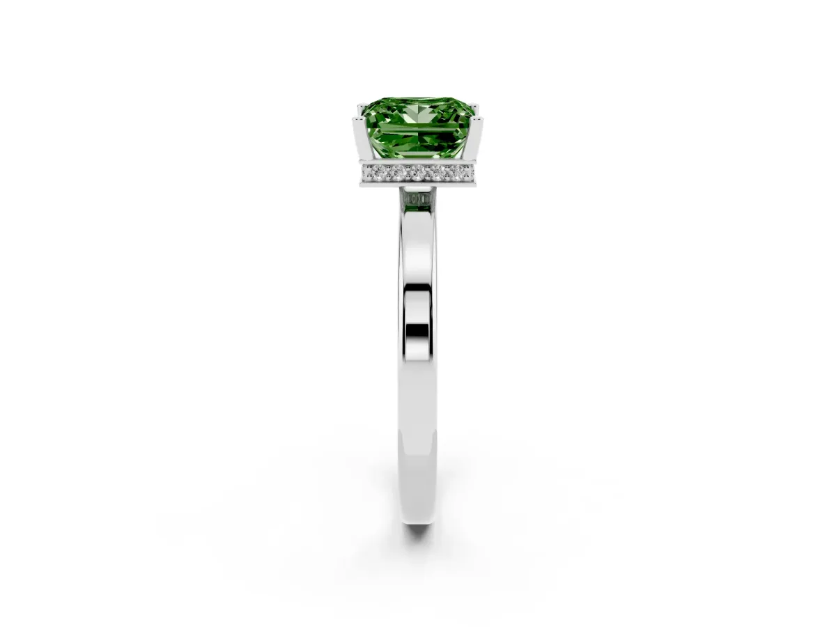 Fancy Green Princess Cut Cut Solitaire Engagement Ring with Four-Prong Setting on a Classic Band Silver