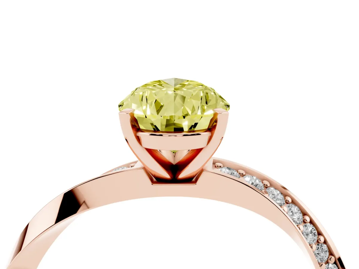 Fancy Yellow Pear Cut Diamond Engagement Ring with Side Stone Accents and Four-Prong Setting Rose gold