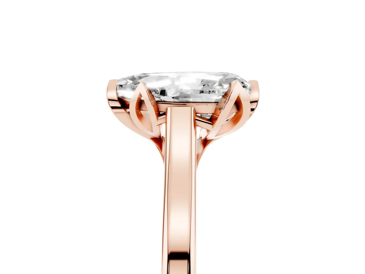 Pear Cut Diamond Solitaire Ring with Flower Prong Setting and Classic Band Rose gold