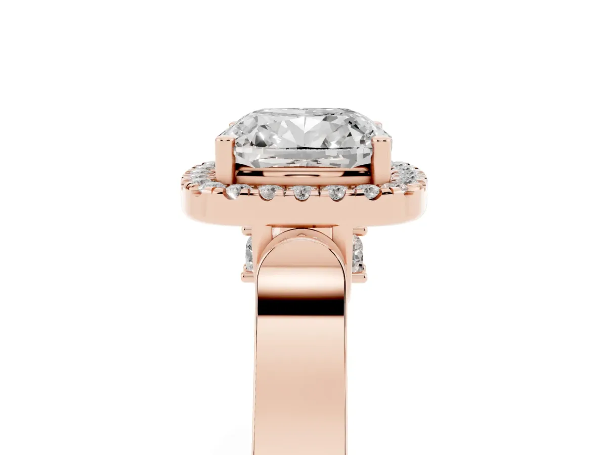 Cushion Cut Halo Pave Split Shank Prong Setting Ring Rose gold