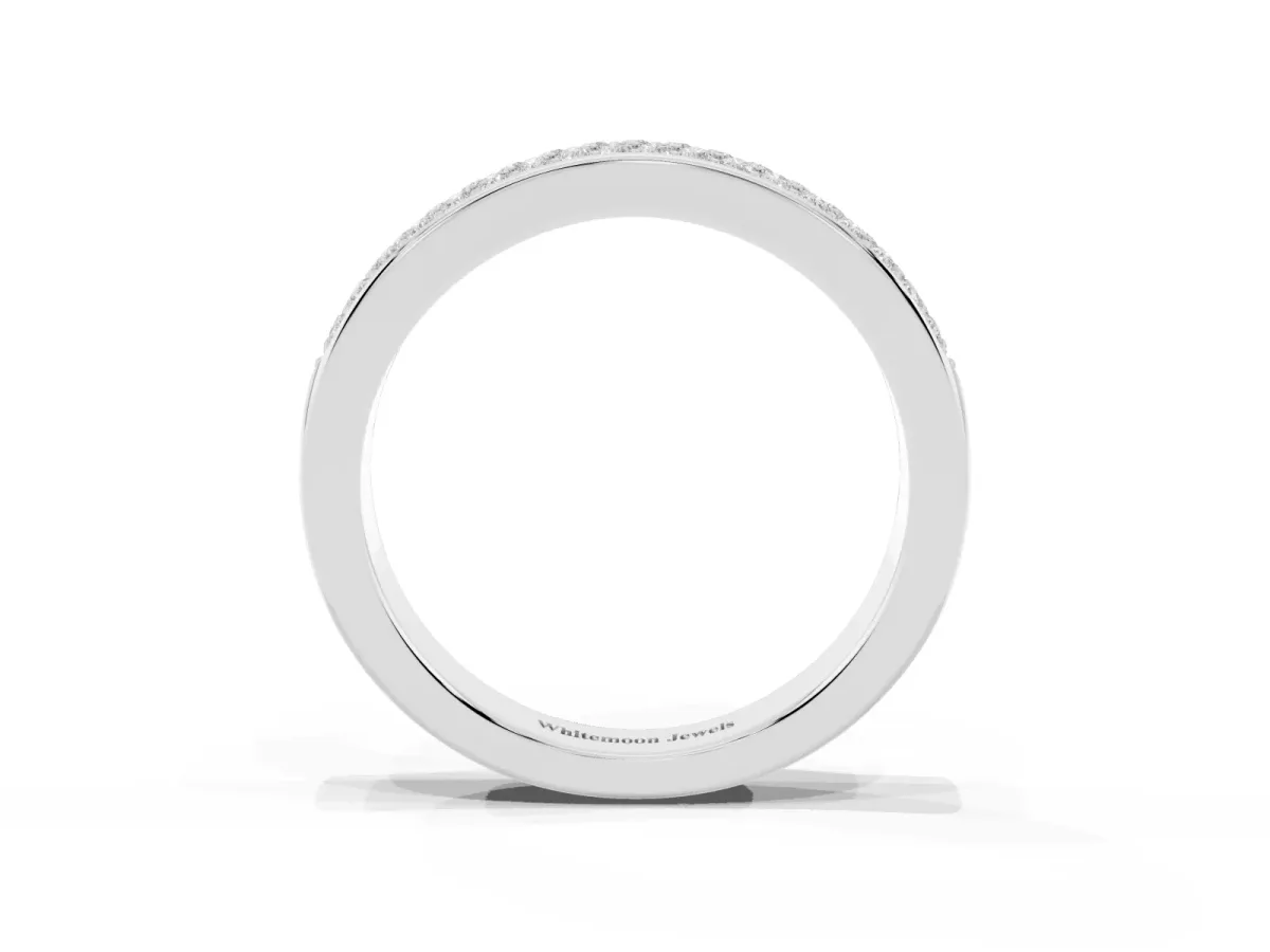 Pavé Round Diamond Contour Band Silver
