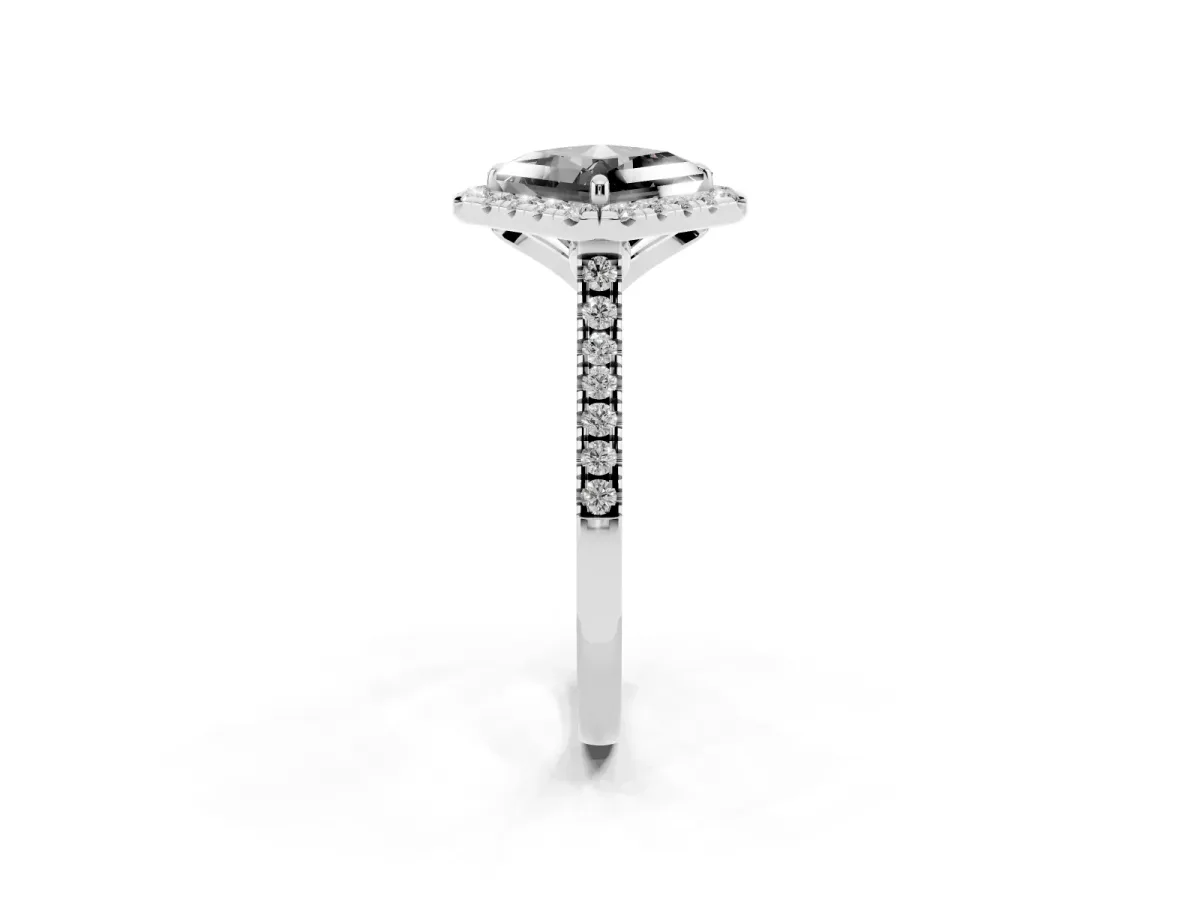 Fancy Black Princess Cut Diamond Cushion Halo Ring with Pavé Band Silver