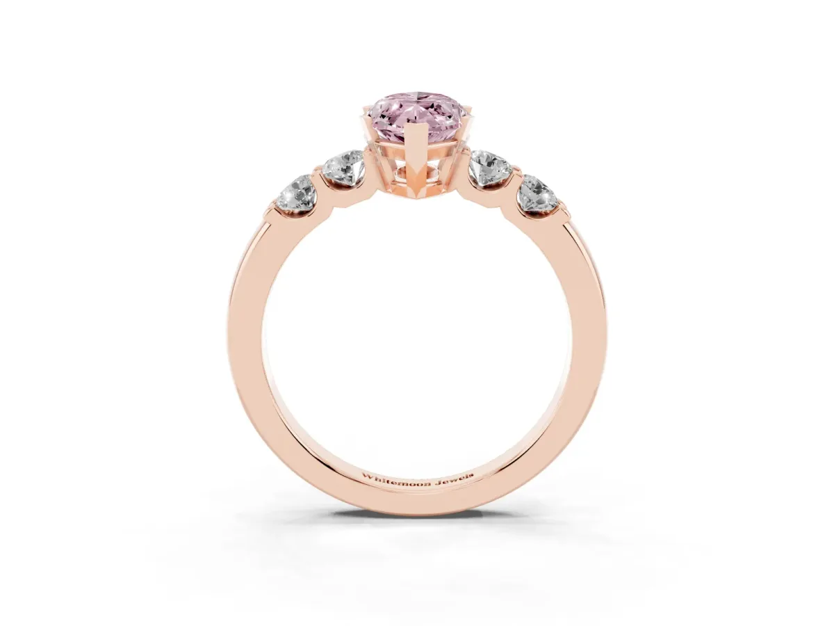 Fancy Pink Marquise Cut Brilliant Cut Diamond Five-Stone Prong Set Engagement Ring with Channel Band Rose gold