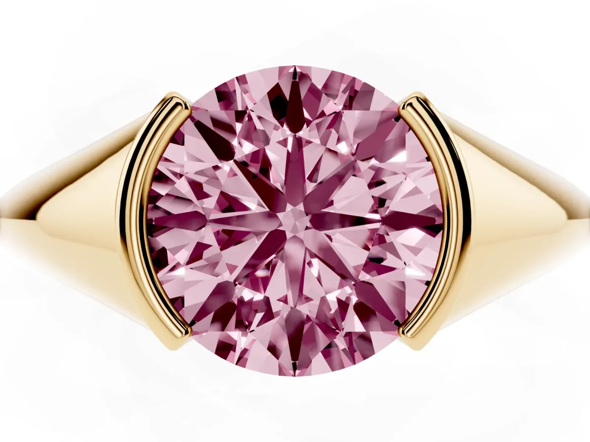 Fancy Pink Round Cut Solitaire Tension Set Diamond Ring Yellow gold