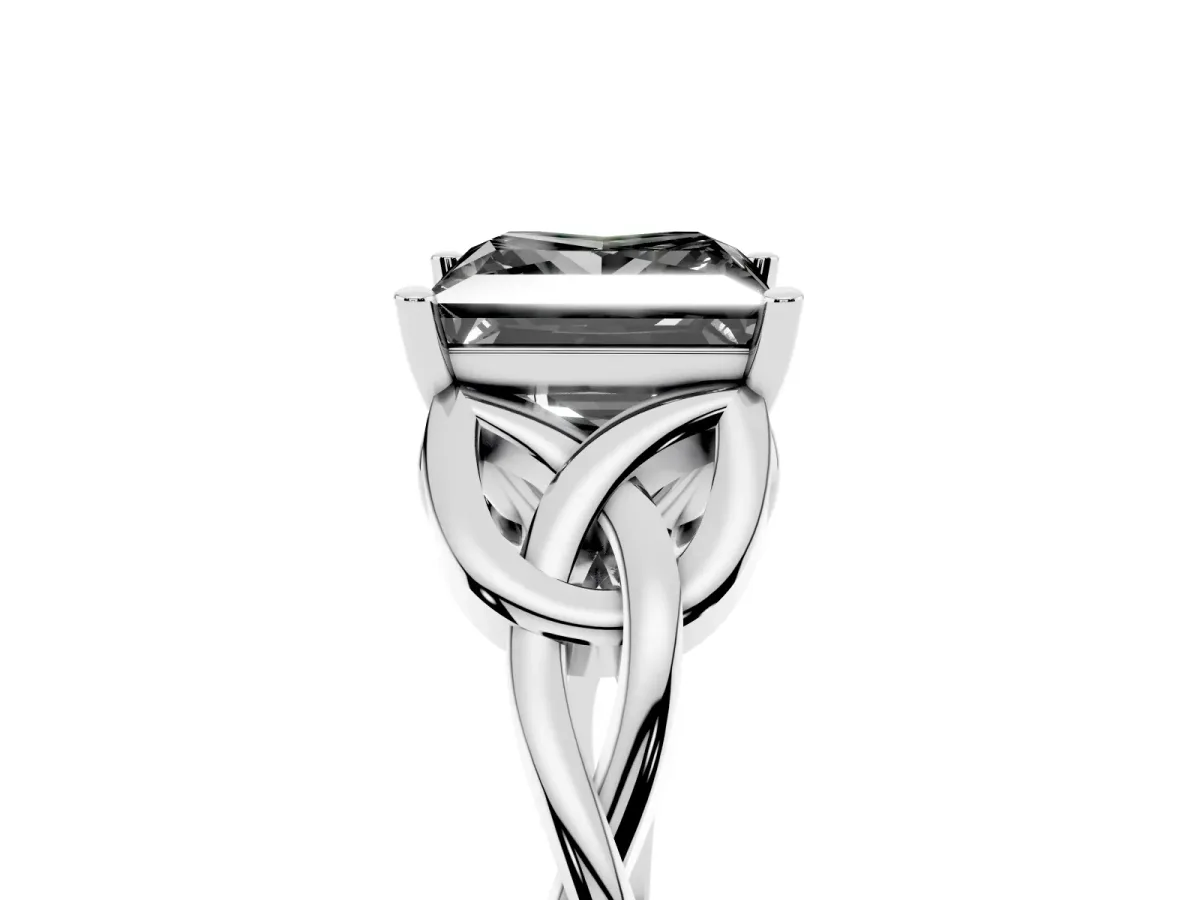 Fancy Black Princess Cut Diamond Solitaire Engagement Ring with Celtic Knot Band and Four-Prong Setting Platinum