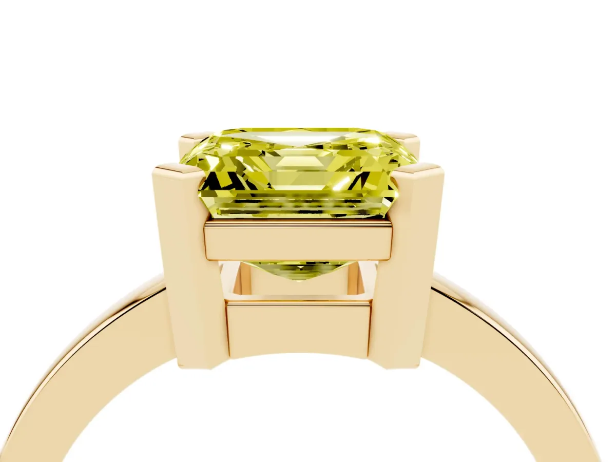 Fancy Yellow Asscher Cut Cut Solitaire Ring with Four-Prong Setting and Classic Band Yellow gold