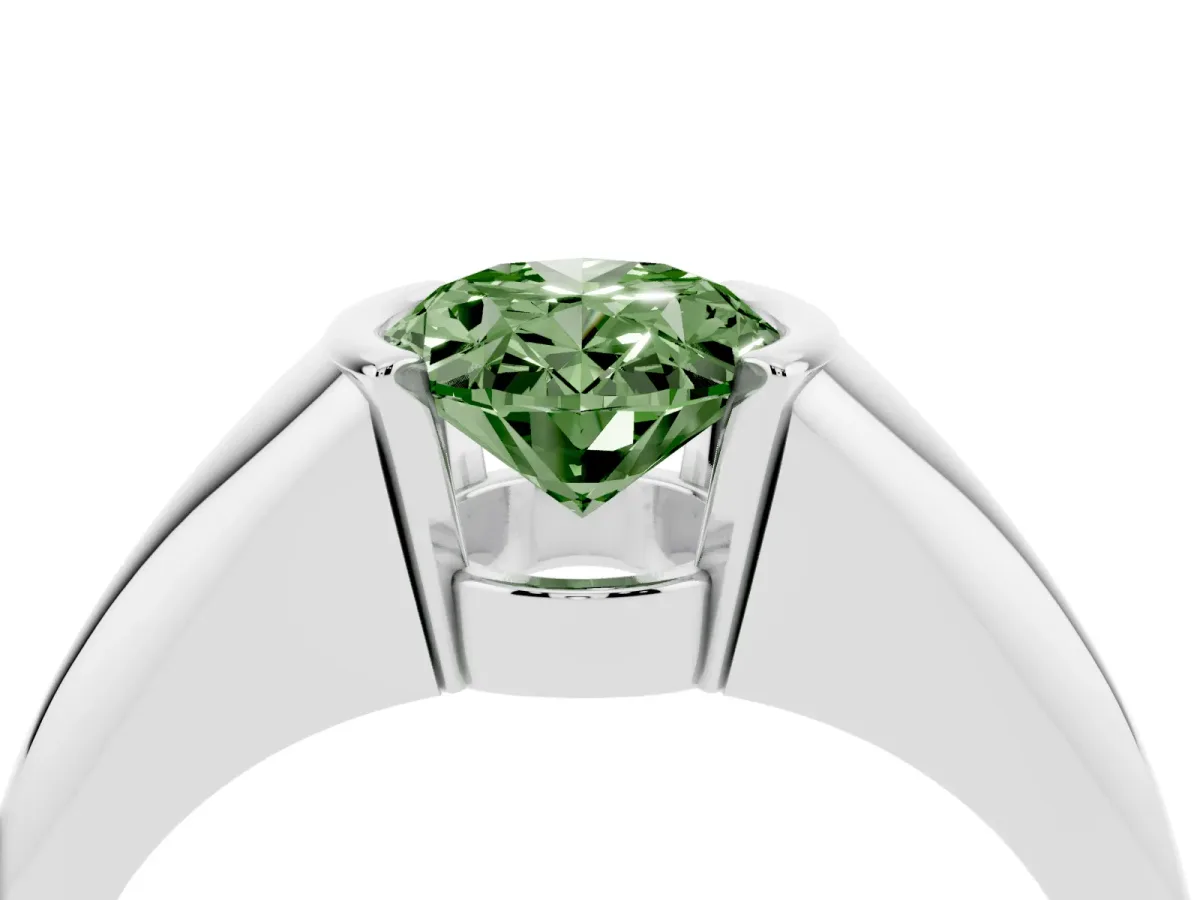 Fancy Green Oval Cut Solitaire Tension Set Diamond Ring Silver