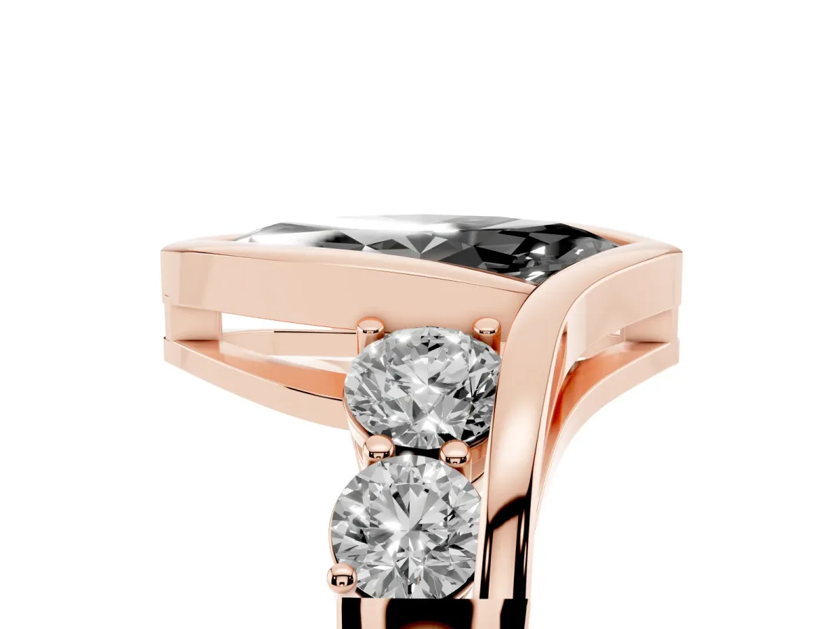 Fancy Black Bezel Set Marquise Cut Diamond Bypass Ring with Round Accents Rose gold
