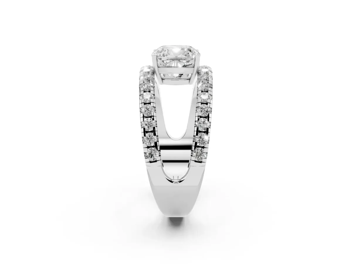 Cushion Cut Solitaire Split Shank Pave Diamond Ring Platinum