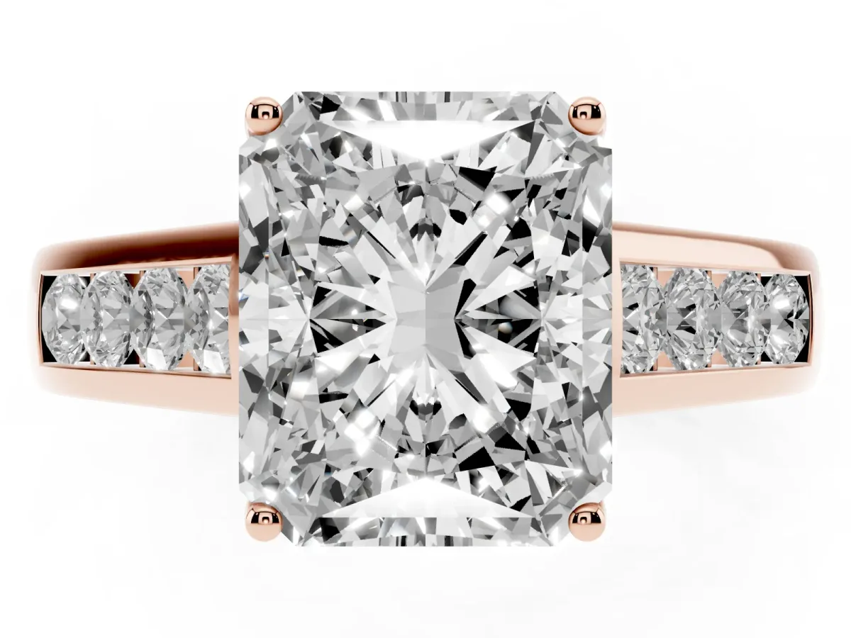 Radiant Cut Solitaire Channel-Set Diamond Engagement Ring with Four-Prong Setting Rose gold