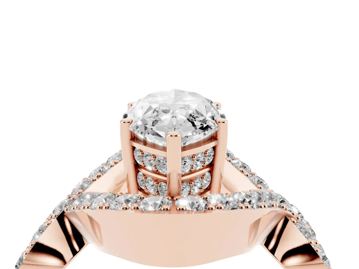 Marquise Cut Solitaire Twist Band Pavé Diamond Engagement Ring Rose gold