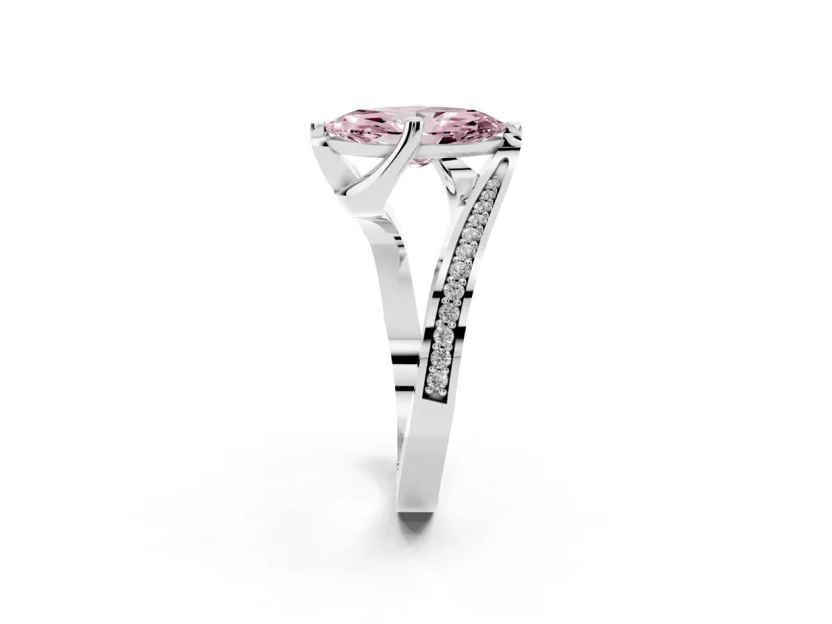 Fancy Pink Marquise Cut Solitaire Diamond Twist Band with Pavé Setting and Four-Prong Setting Platinum