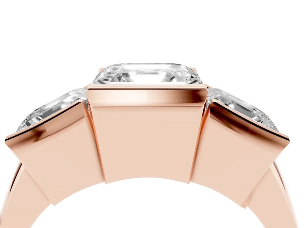 Three Stone Asscher Cut Cut Channel Set Diamond Ring Rose gold