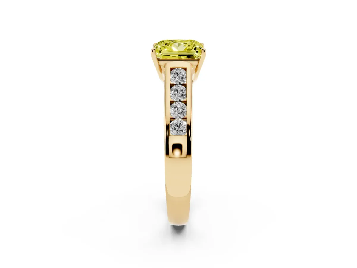 Fancy Yellow Princess Cut Solitaire Channel-Set Diamond Engagement Ring with Four-Prong Setting Yellow gold