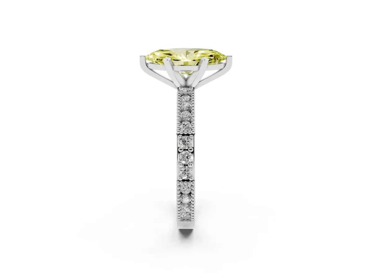 Fancy Yellow Marquise Cut Solitaire with Pavé Band and Four-Prong Setting Silver