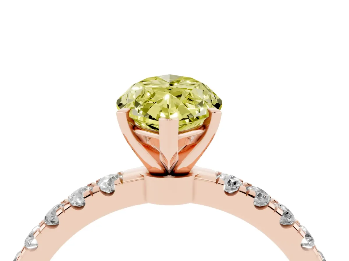 Fancy Yellow Marquise Cut Diamond Solitaire Ring with Pavé Accents and Four-Prong Setting Rose gold