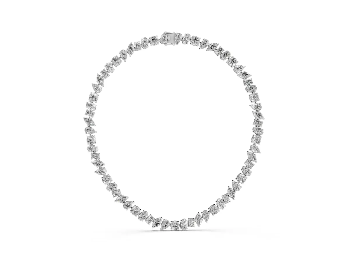 Mixed Shape Diamond Tennis Necklace White gold