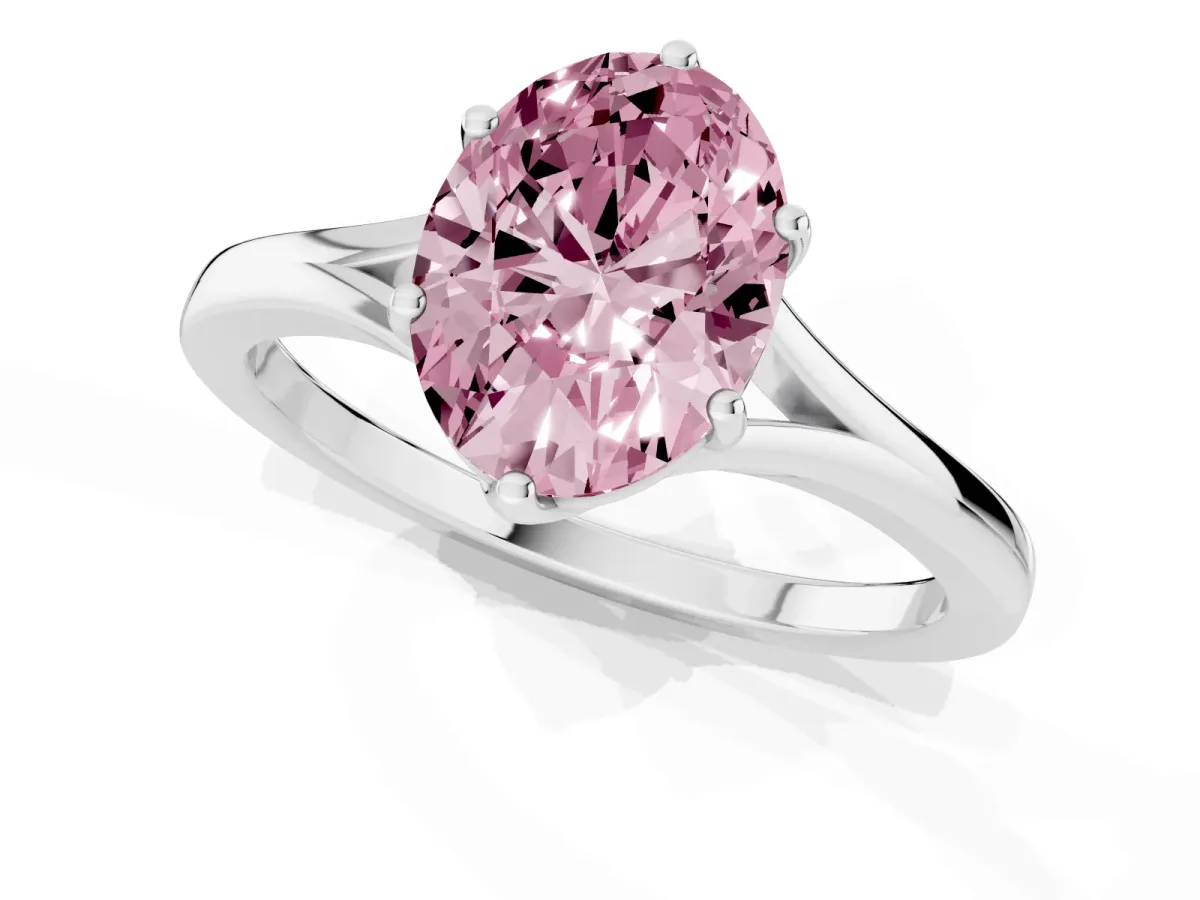 Fancy Pink Oval Cut Solitaire Diamond Ring with Six-Prong Setting and Tapered Band White gold