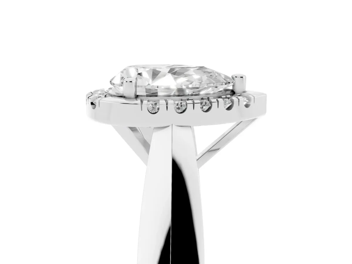 Pear Cut Cut Halo Solitaire Engagement Ring with Square Band and Four-Prong Setting Platinum