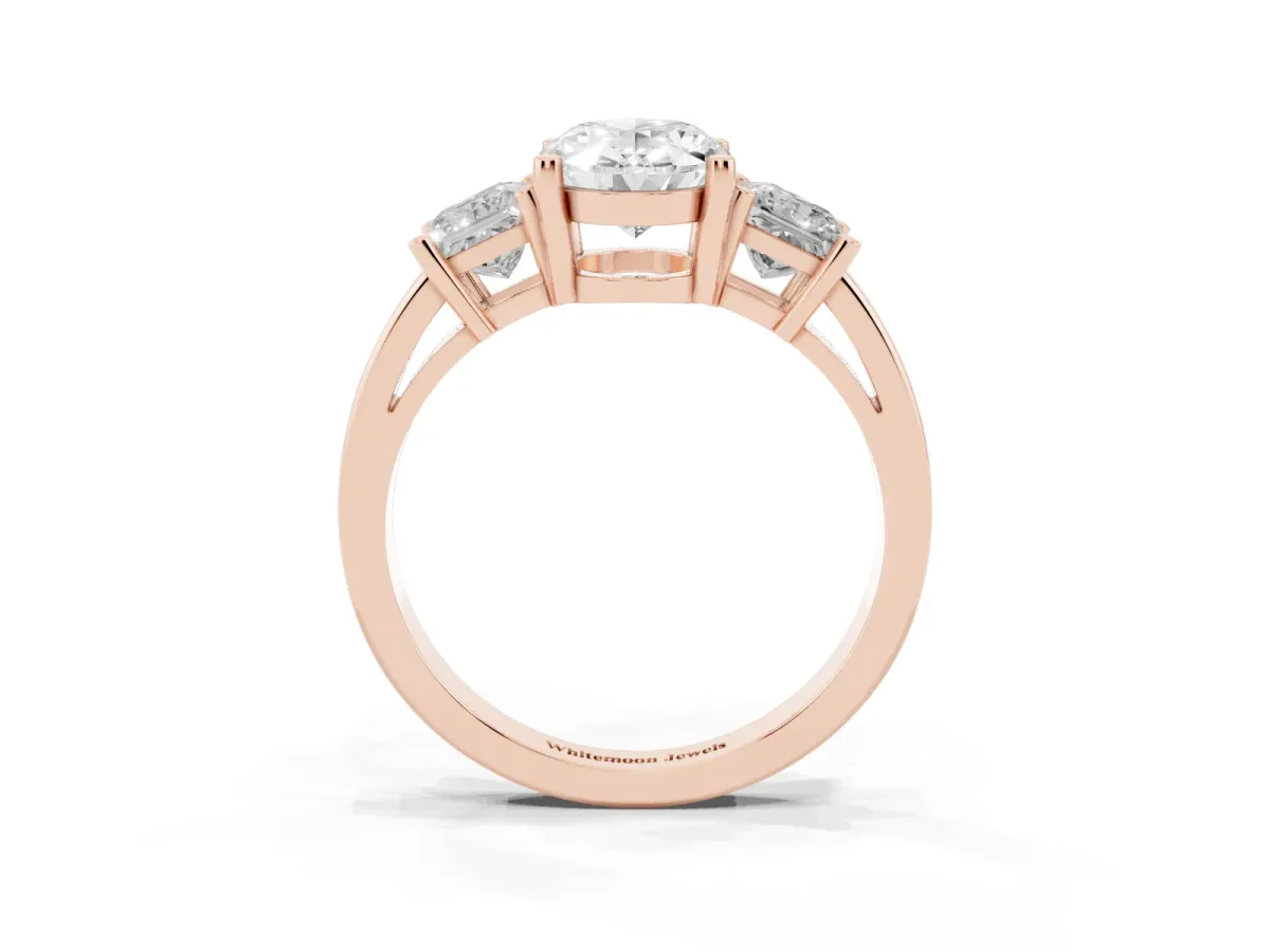 Three-Stone Oval Cut Cut Solitaire Ring with Prong Setting Rose gold